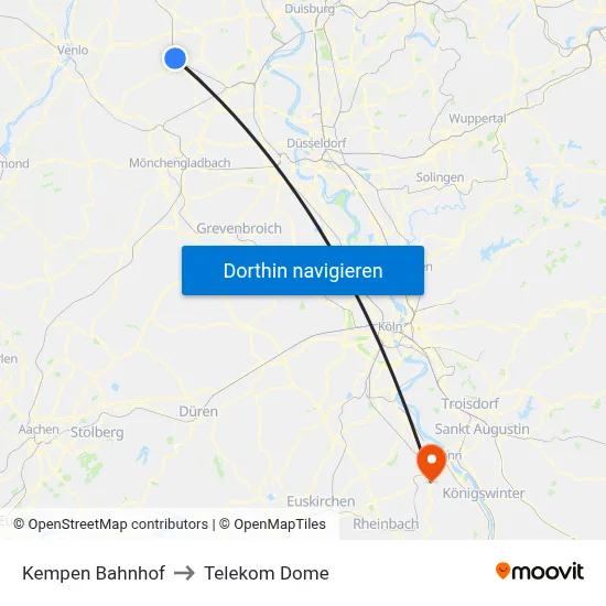 Kempen Bahnhof to Telekom Dome map