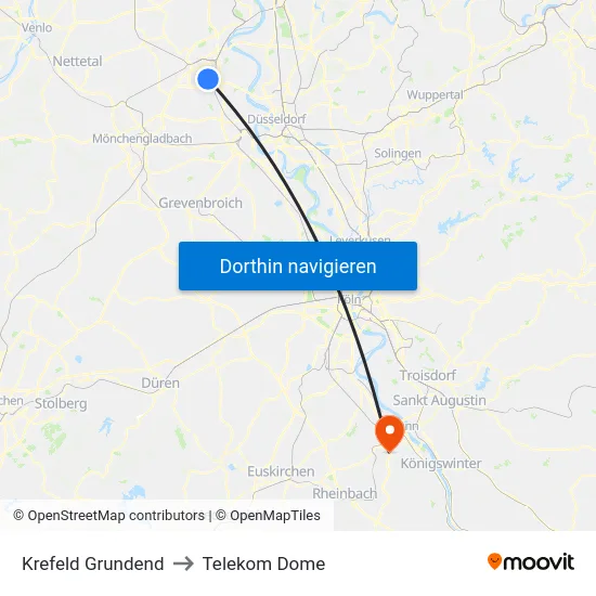 Krefeld Grundend to Telekom Dome map