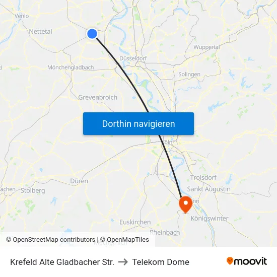 Krefeld Alte Gladbacher Str. to Telekom Dome map