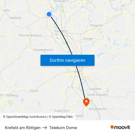 Krefeld am Röttgen to Telekom Dome map