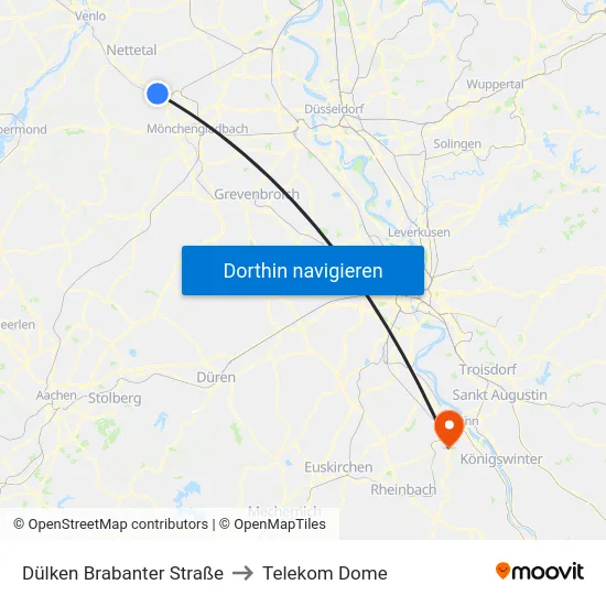 Dülken Brabanter Straße to Telekom Dome map