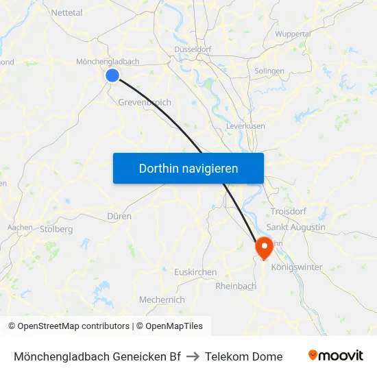 Mönchengladbach Geneicken Bf to Telekom Dome map
