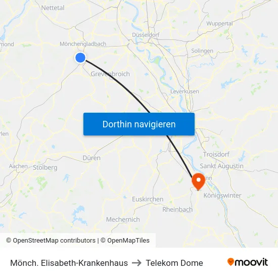 Mönch. Elisabeth-Krankenhaus to Telekom Dome map