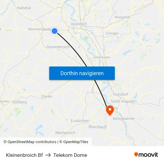 Kleinenbroich Bf to Telekom Dome map