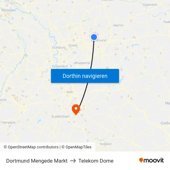 Dortmund Mengede Markt to Telekom Dome map