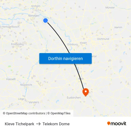 Kleve Tichelpark to Telekom Dome map