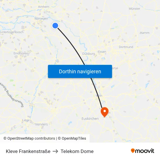 Kleve Frankenstraße to Telekom Dome map