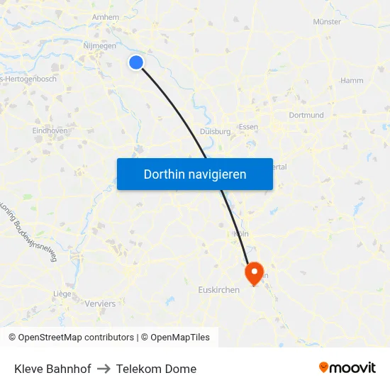 Kleve Bahnhof to Telekom Dome map