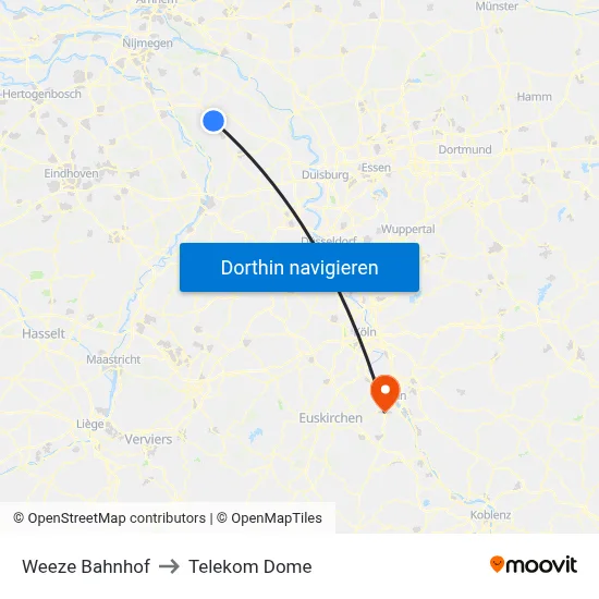 Weeze Bahnhof to Telekom Dome map
