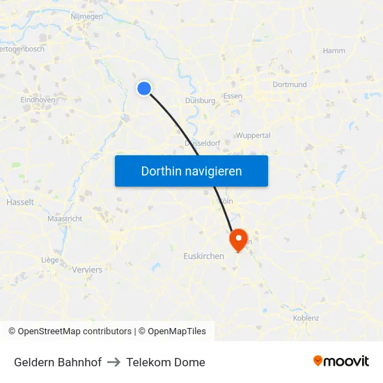 Geldern Bahnhof to Telekom Dome map