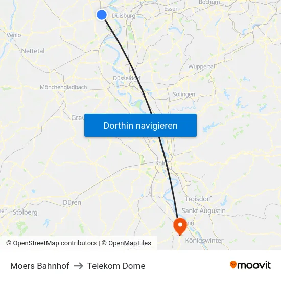Moers Bahnhof to Telekom Dome map