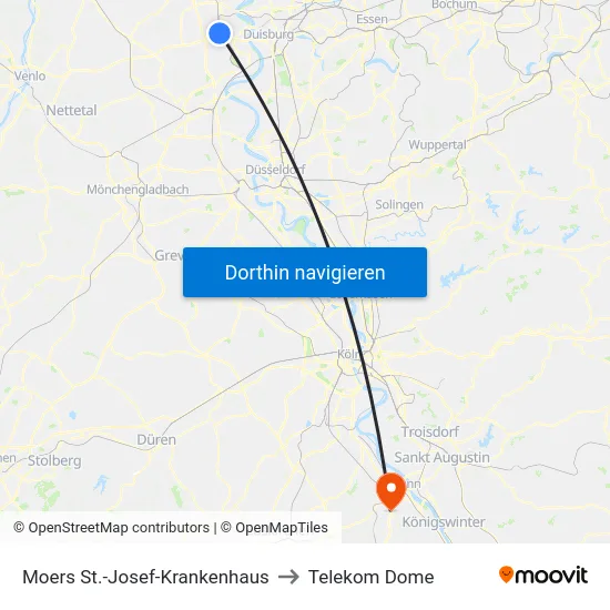 Moers St.-Josef-Krankenhaus to Telekom Dome map