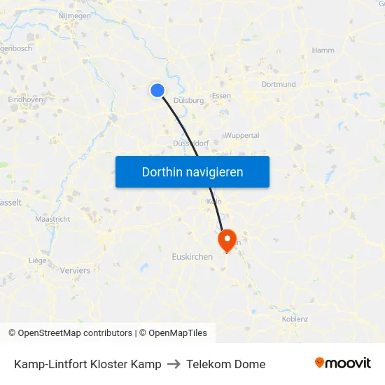 Kamp-Lintfort Kloster Kamp to Telekom Dome map