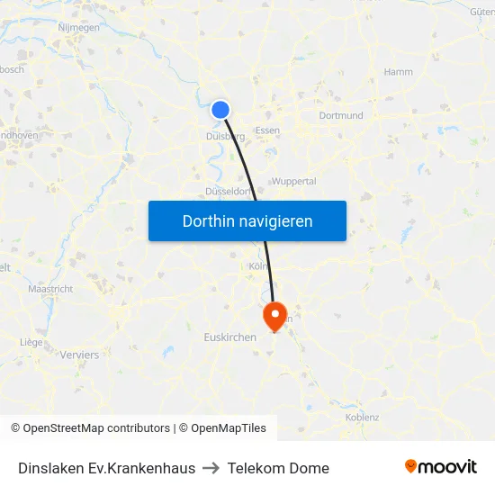 Dinslaken Ev.Krankenhaus to Telekom Dome map