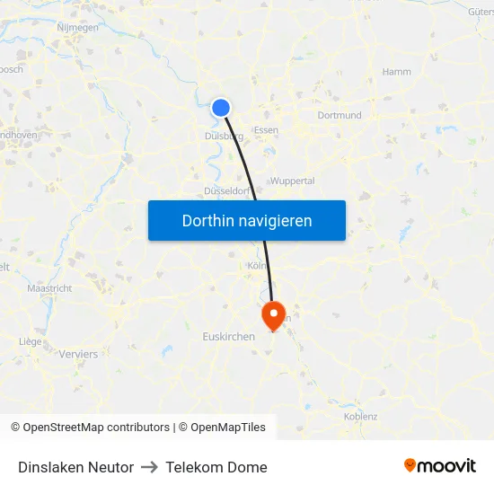 Dinslaken Neutor to Telekom Dome map