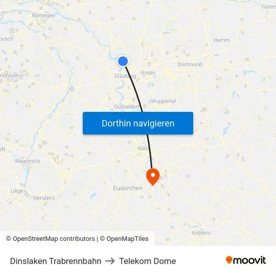 Dinslaken Trabrennbahn to Telekom Dome map