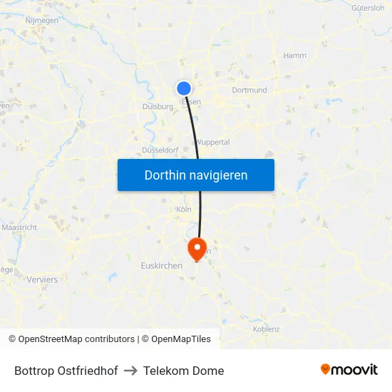 Bottrop Ostfriedhof to Telekom Dome map