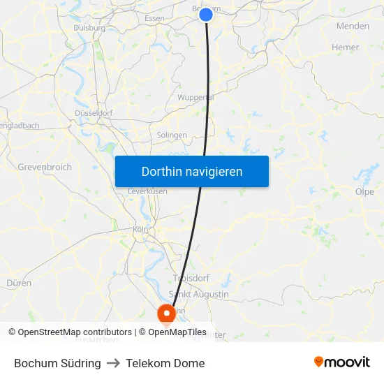 Bochum Südring to Telekom Dome map