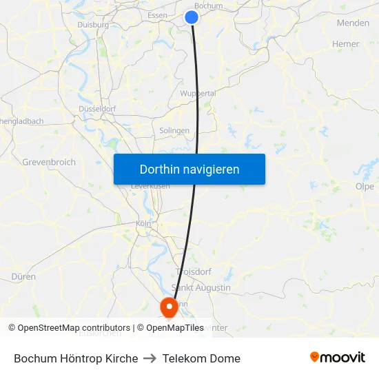 Bochum Höntrop Kirche to Telekom Dome map