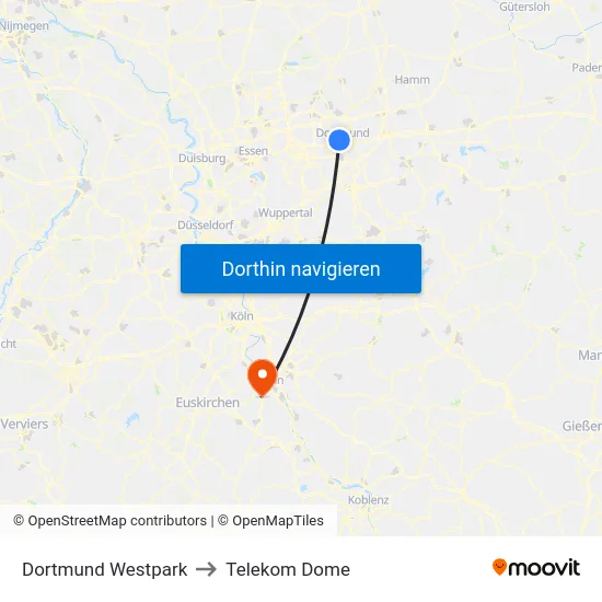 Dortmund Westpark to Telekom Dome map