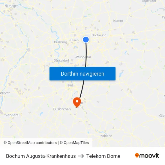 Bochum Augusta-Krankenhaus to Telekom Dome map