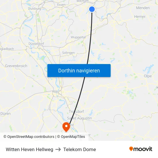 Witten Heven Hellweg to Telekom Dome map