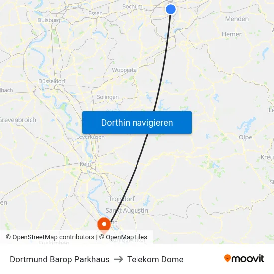 Dortmund Barop Parkhaus to Telekom Dome map