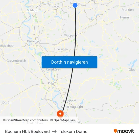Bochum Hbf/Boulevard to Telekom Dome map
