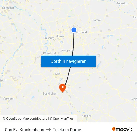 Cas Ev. Krankenhaus to Telekom Dome map