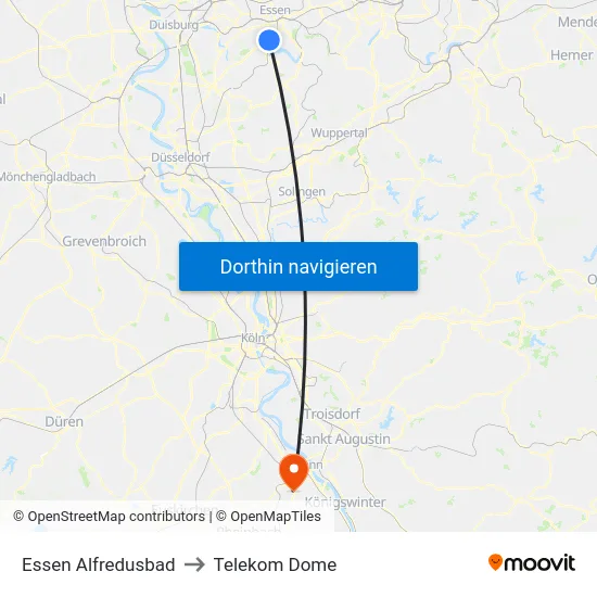 Essen Alfredusbad to Telekom Dome map