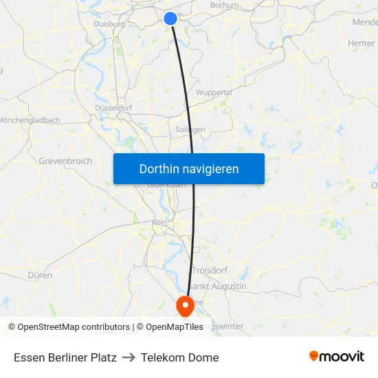 Essen Berliner Platz to Telekom Dome map