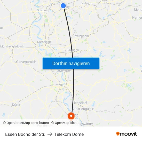 Essen Bocholder Str. to Telekom Dome map