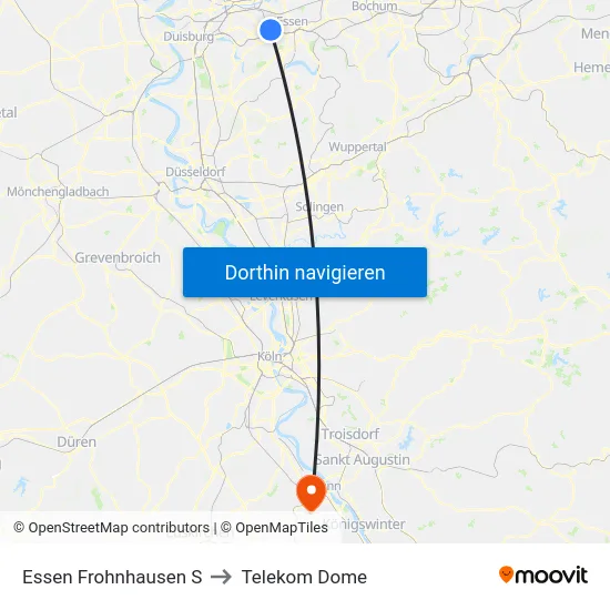 Essen Frohnhausen S to Telekom Dome map