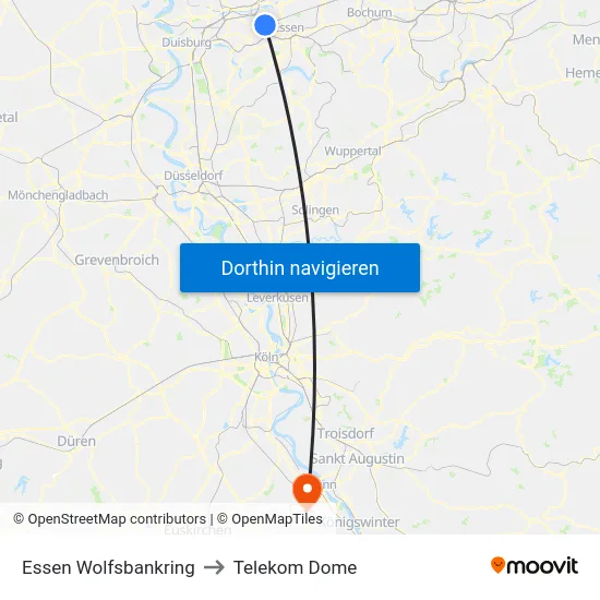 Essen Wolfsbankring to Telekom Dome map