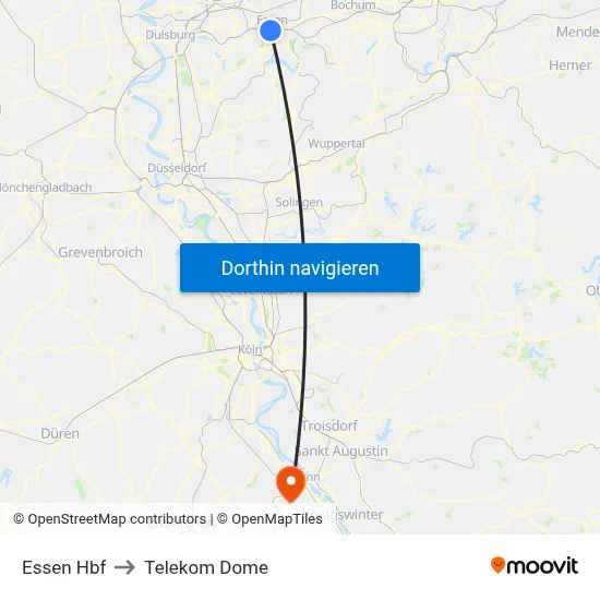 Essen Hbf to Telekom Dome map