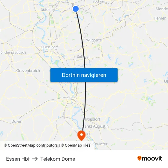 Essen Hbf to Telekom Dome map