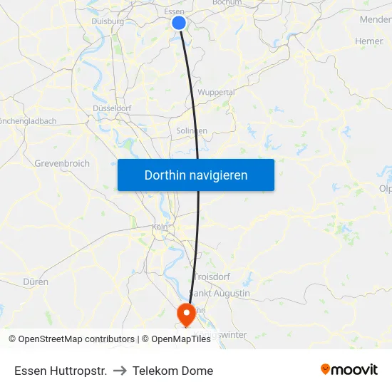 Essen Huttropstr. to Telekom Dome map