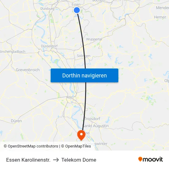 Essen Karolinenstr. to Telekom Dome map