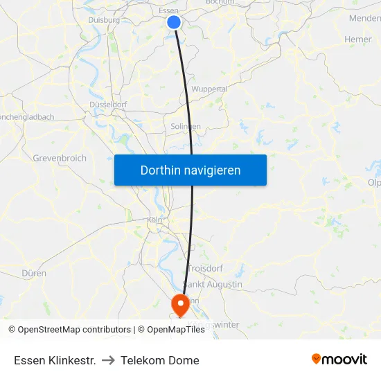 Essen Klinkestr. to Telekom Dome map