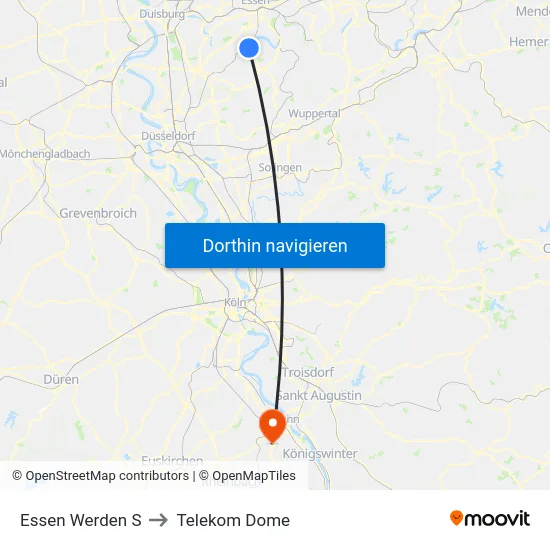 Essen Werden S to Telekom Dome map