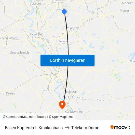 Essen Kupferdreh Krankenhaus to Telekom Dome map