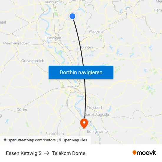 Essen Kettwig S to Telekom Dome map