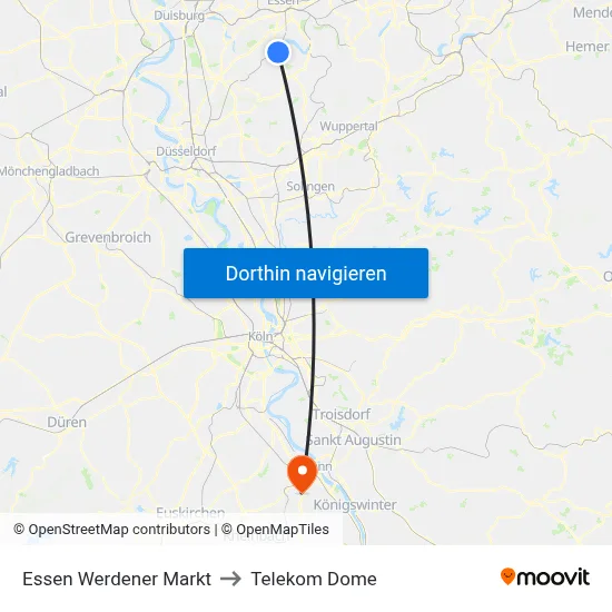 Essen Werdener Markt to Telekom Dome map