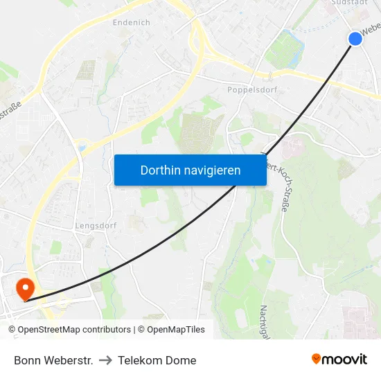 Bonn Weberstr. to Telekom Dome map