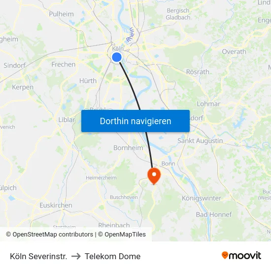 Köln Severinstr. to Telekom Dome map