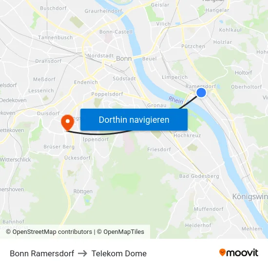 Bonn Ramersdorf to Telekom Dome map