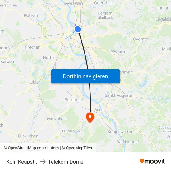 Köln Keupstr. to Telekom Dome map