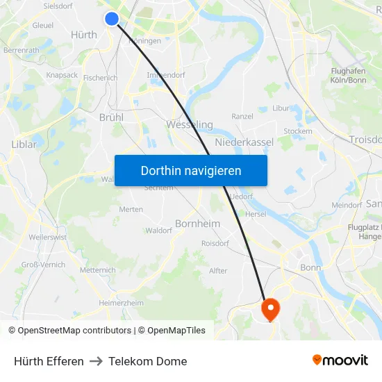 Hürth Efferen to Telekom Dome map