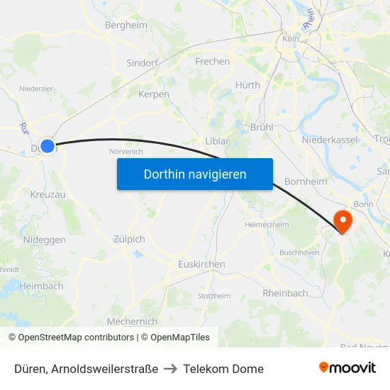 Düren, Arnoldsweilerstraße to Telekom Dome map