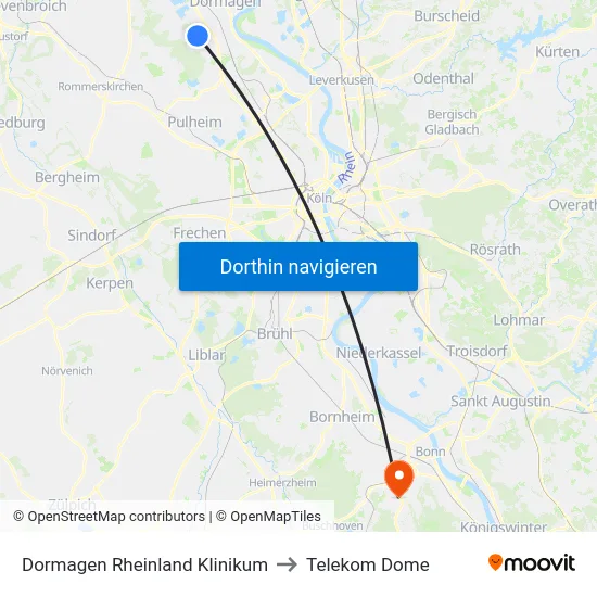 Dormagen Rheinland Klinikum to Telekom Dome map